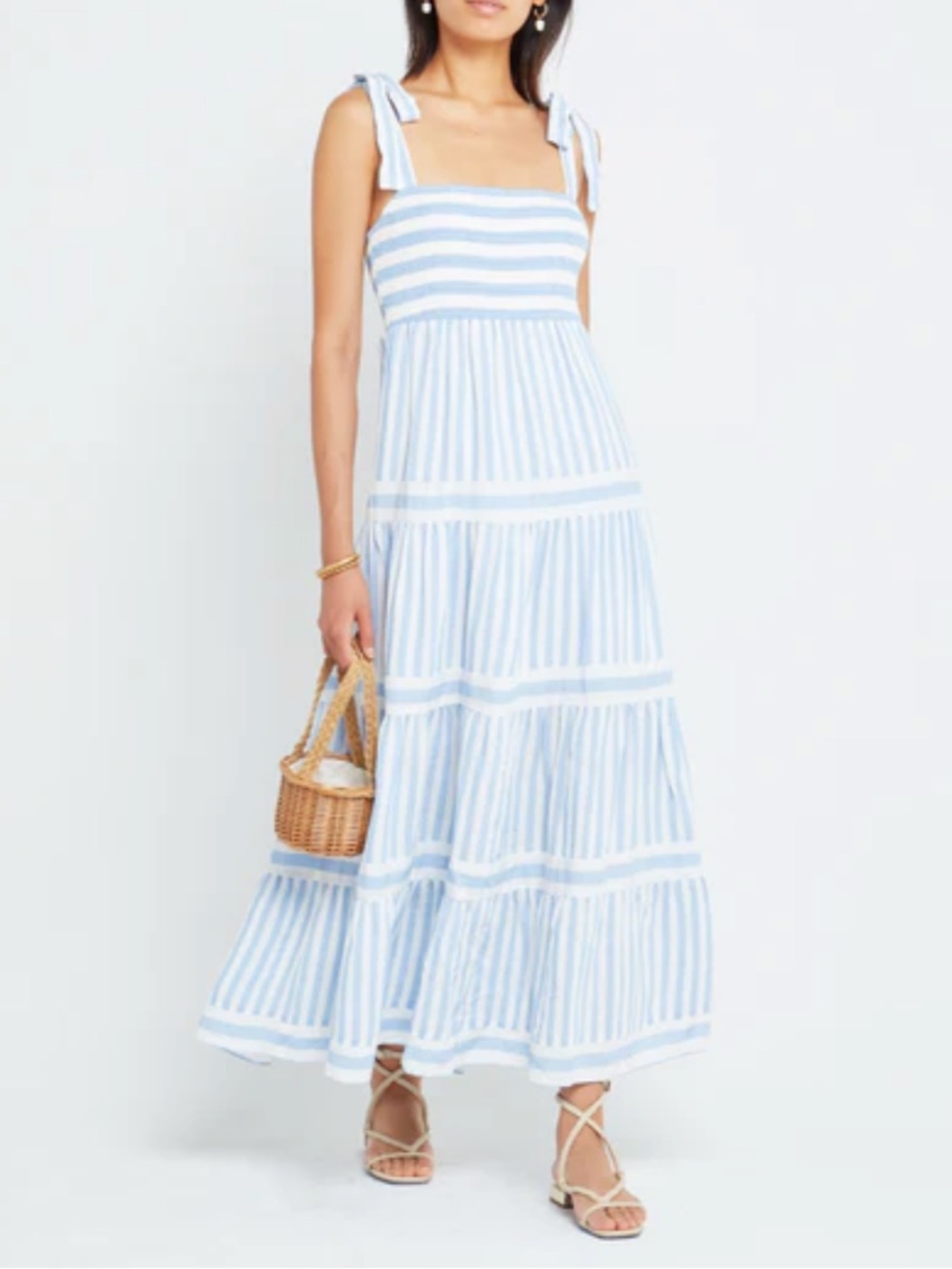 Few Moda O.P.T. Elara Striped Tiered Maxi Dress Sundress Slate White, size L